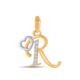 R Letter Initial with Heart Diamond Pendant 10K Yellow Gold